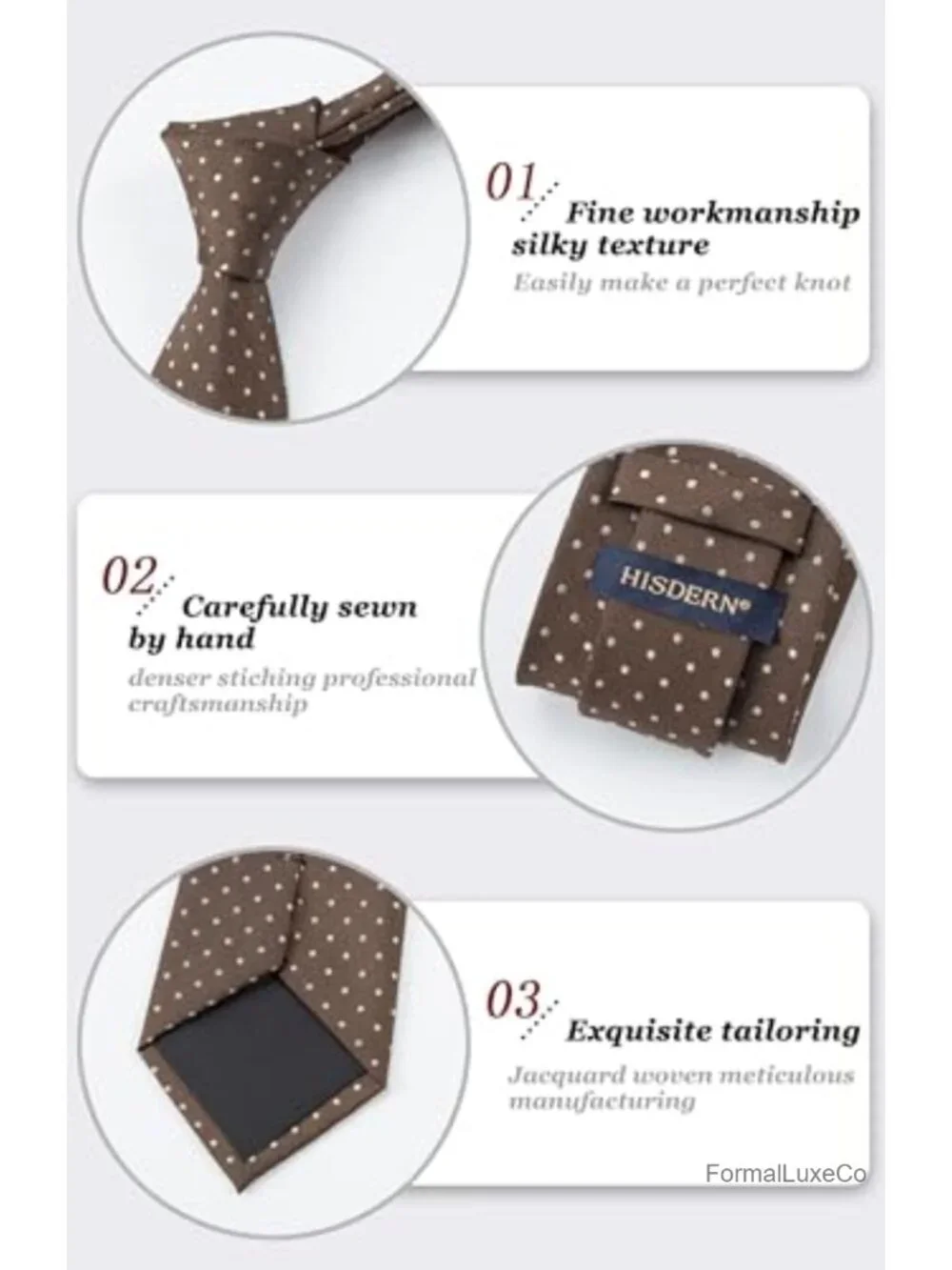 Polka Dot Tie & Pocket Square Set Men Silk Blend Woven Formal Necktie